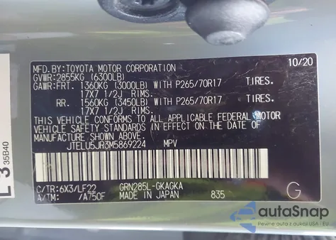 2021 Toyota 4Runner Trd Pro z USA, uszkodzony, nr VIN JTELU5JR3M5869224